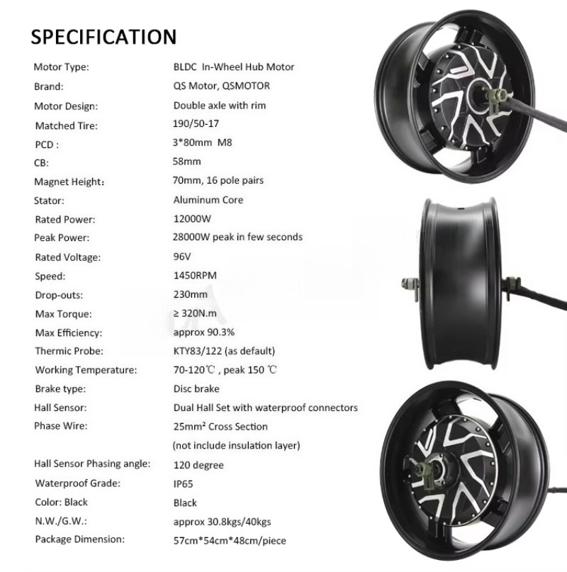 12000W Electric Motorcycle Hub Motor - QSMOTOR Motor Eléctrico de Rueda de