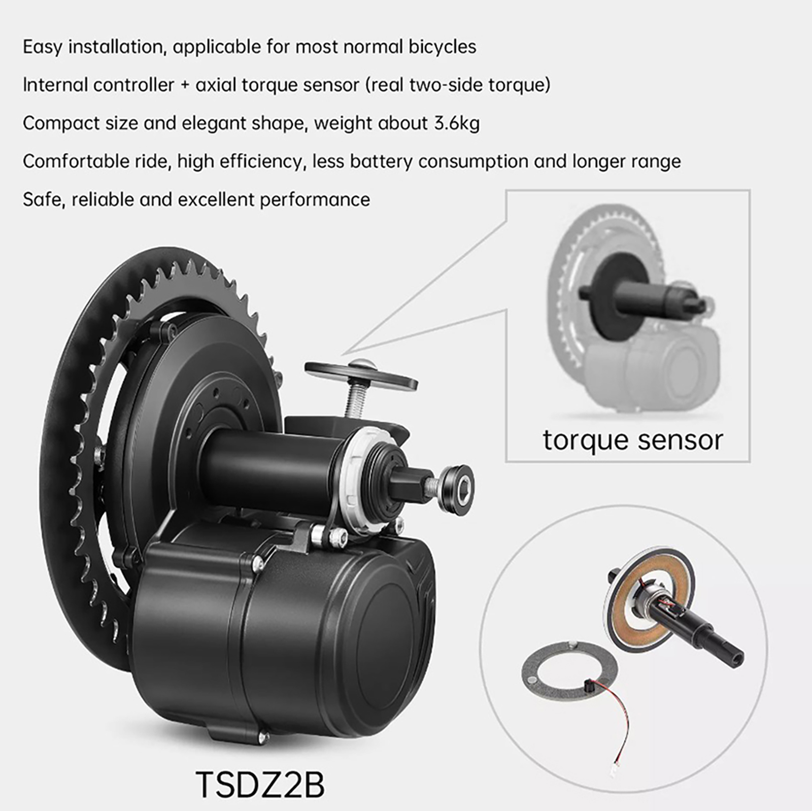 Tongsheng TSDZ2B BB 120mm 100m - High Torque Brushless Mid Motor Kit reseña y precio